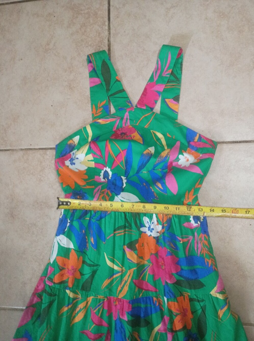J. Crew Green Floral Halter Midi Dress with Pink, Blue & Orange Accents - Picture 14 of 15
